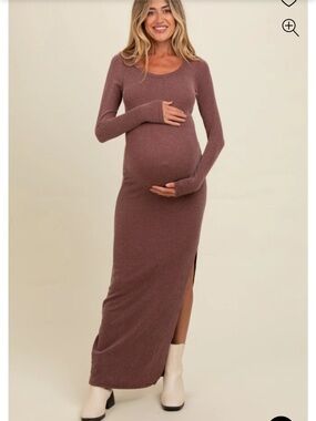 Maternity Rib Knit Long Sleeve Maxi Dress in Burgundy